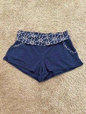 aerie Navy Floral Fold-Over Lounge Shorts